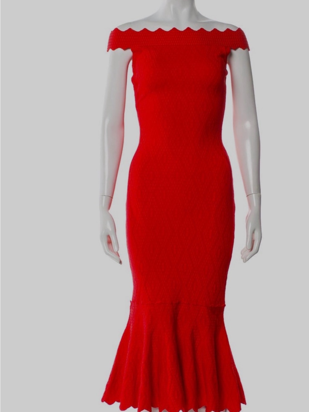Jonathan Simkhai Red One-Shoulder Scallop-Hem Knit Dress